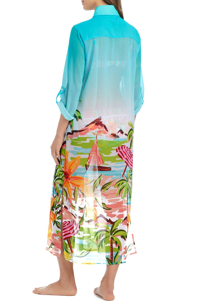 BLEU by Rod Beattie Long Sleeve Cover-Up Shirtdress, Alternate, color, Cool