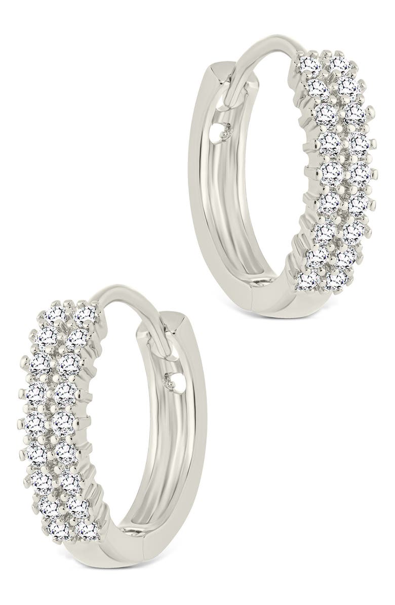 Sterling Forever Ximena Cubic Zirconia Pavé Hoop Earrings, Main, color, Silver