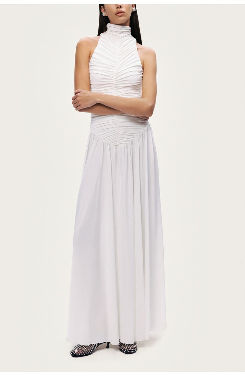 Nocturne Ruched High-Neck Maxi Dress, Alternate, color, White