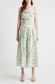 En Saison Marlowe Floral Cutout Back Drop Waist Midi Dress