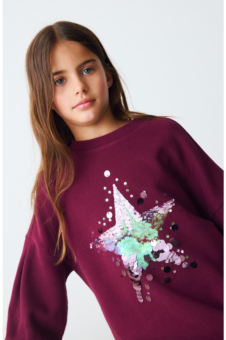 Kids' Sequin Star Sweatshirt Dress, Alternate, color, RED