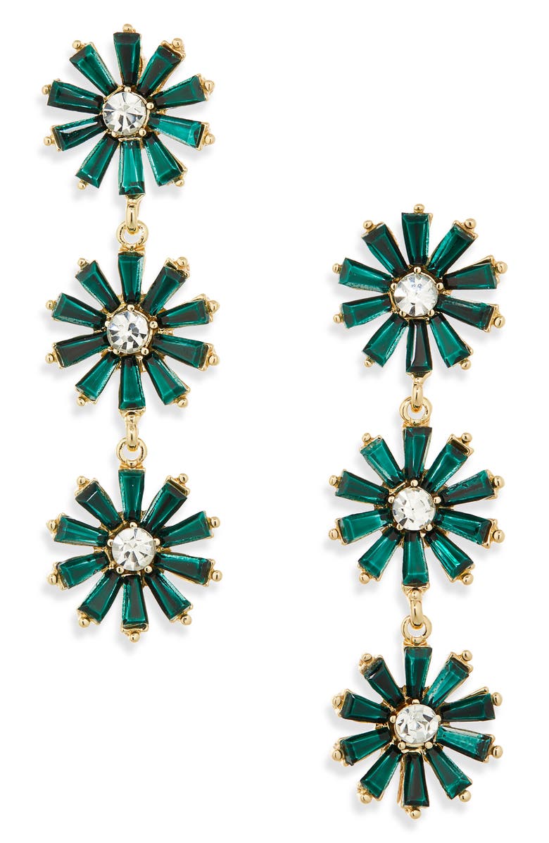 Cara Crystal Flower Linear Drop Earrings, Main, color, Gold/ Green