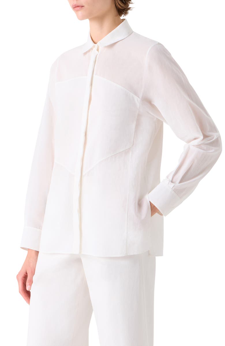 Akris Polygon Cotton Voile Button-Up Shirt, Alternate, color, White