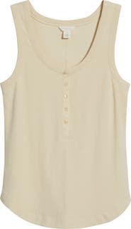 Caslon® Henley Stretch Cotton Rib Tank