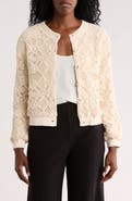 T Tahari Crochet Knit Button Front Jacket