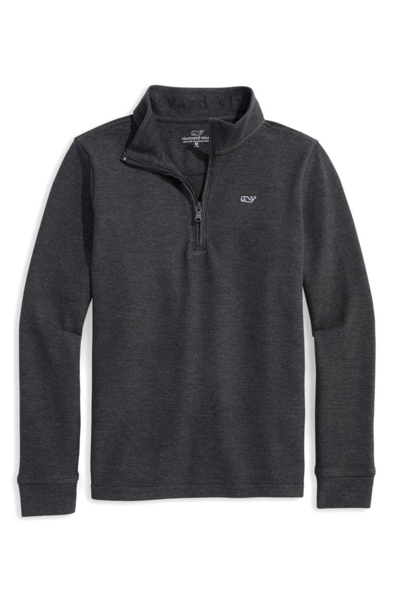 vineyard vines Kids' Saltwater Stripe Quarter Zip Sweatshirt, Main, color, Jet Black