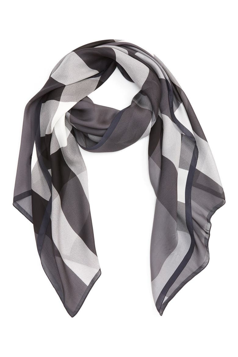 Mega Check Silk Scarf, Main, color, GREY