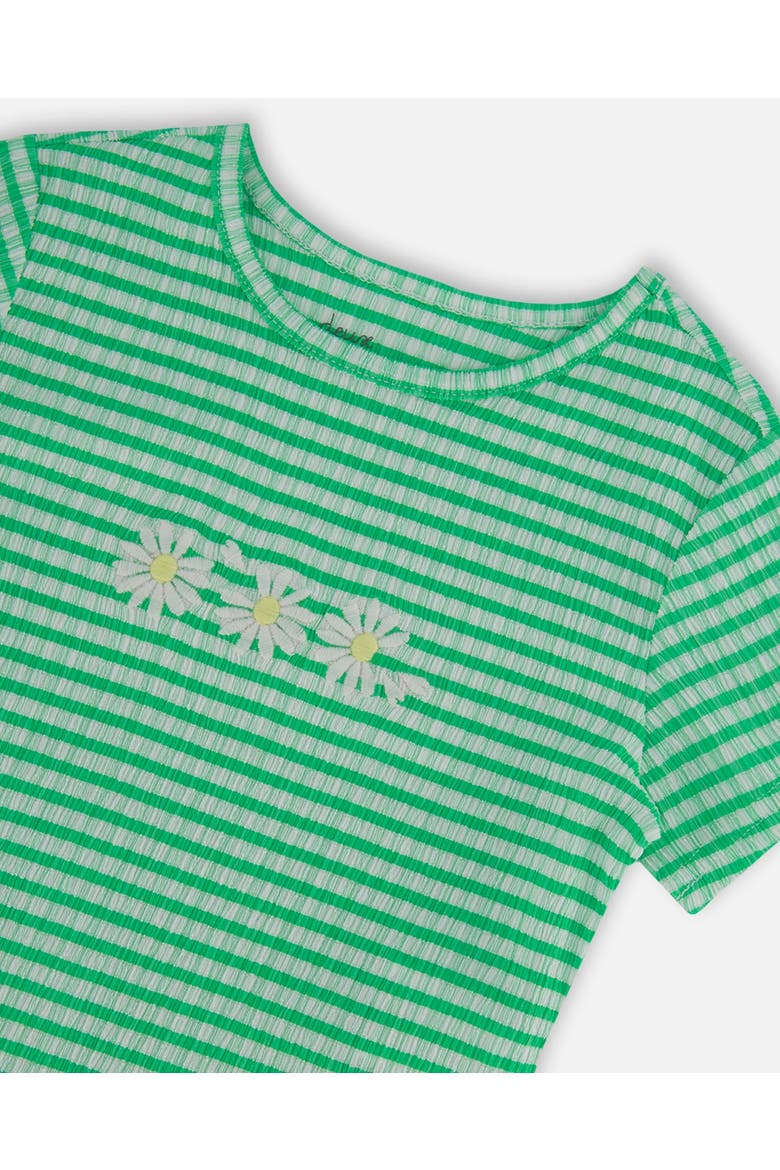 Little Girl's Crinkle Jersey Top With Flower Applique Vichy Green, Alternate, color, Vichy Green