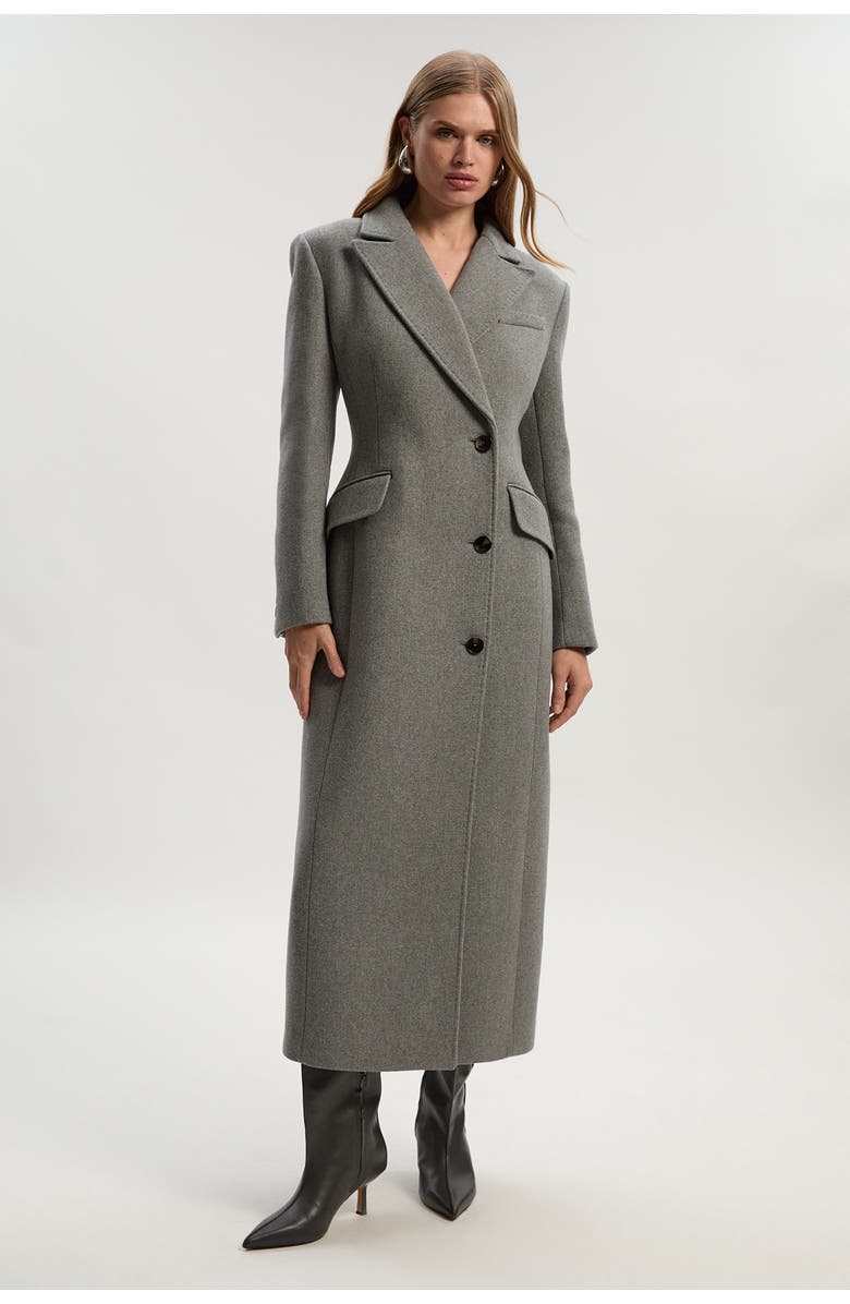 Karen Millen Wool Blend Tailored Fitted Maxi Coat, Main, color, Grey Marl