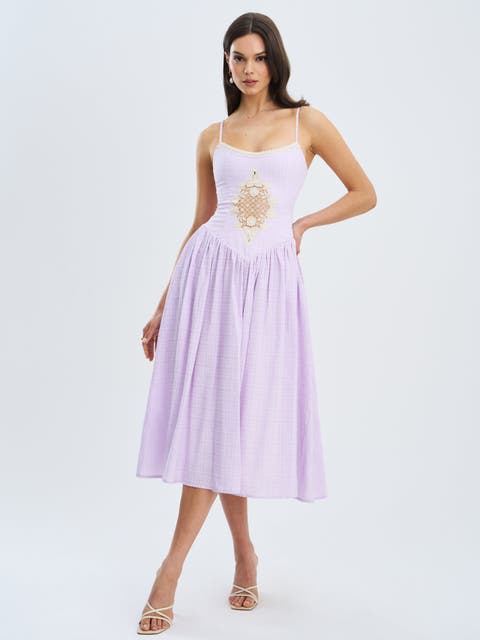 Jaclyn Lace Trim Cutout Seersucker Midi Dress
