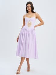 Miss Circle Jaclyn Lace Trim Cutout Seersucker Midi Dress