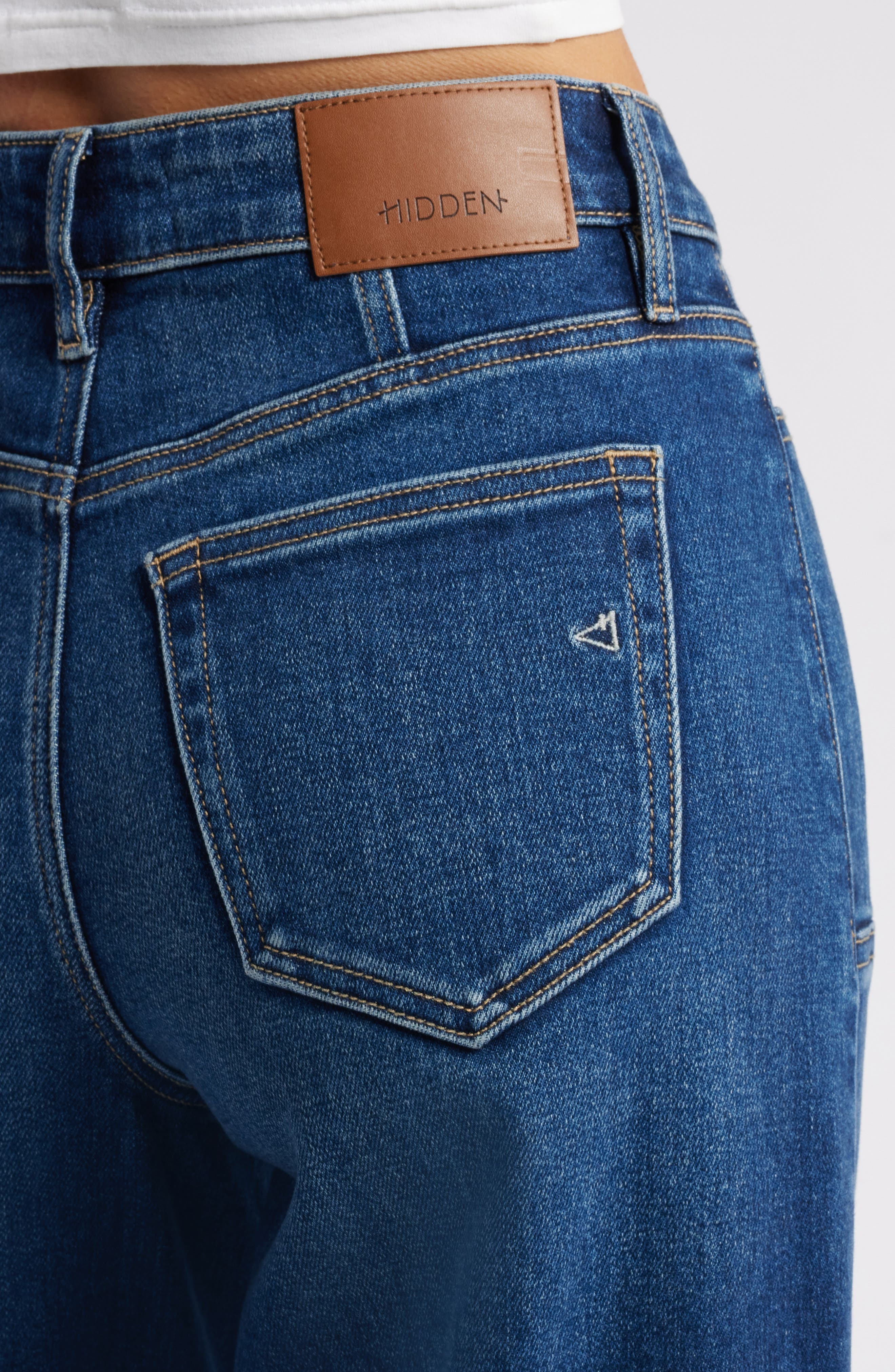 Weekeep Women's Pockets Patchwork High Waist Jeans
