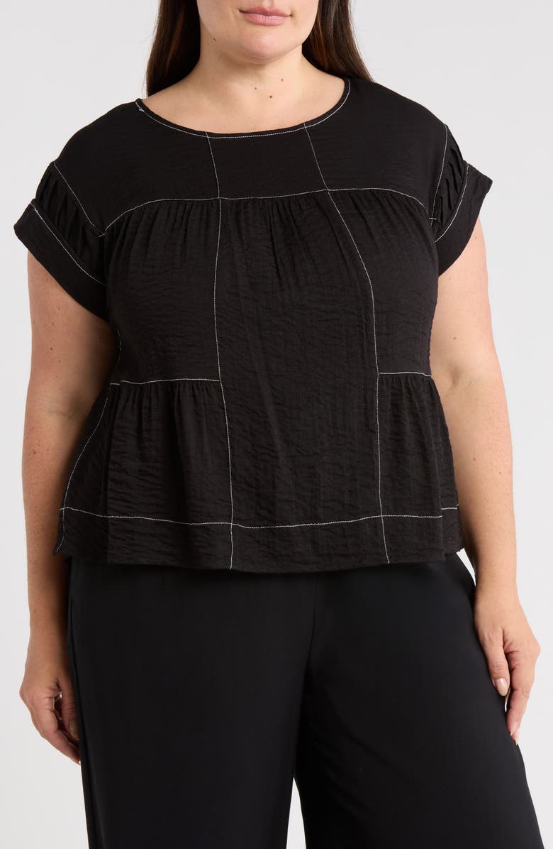 Adrianna Papell Topstitched Crinkled Cap Sleeve Top, Main, color, 