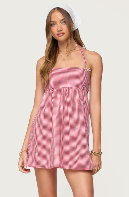 Edikted Rina Gingham Halter Mini Dress In Pink
