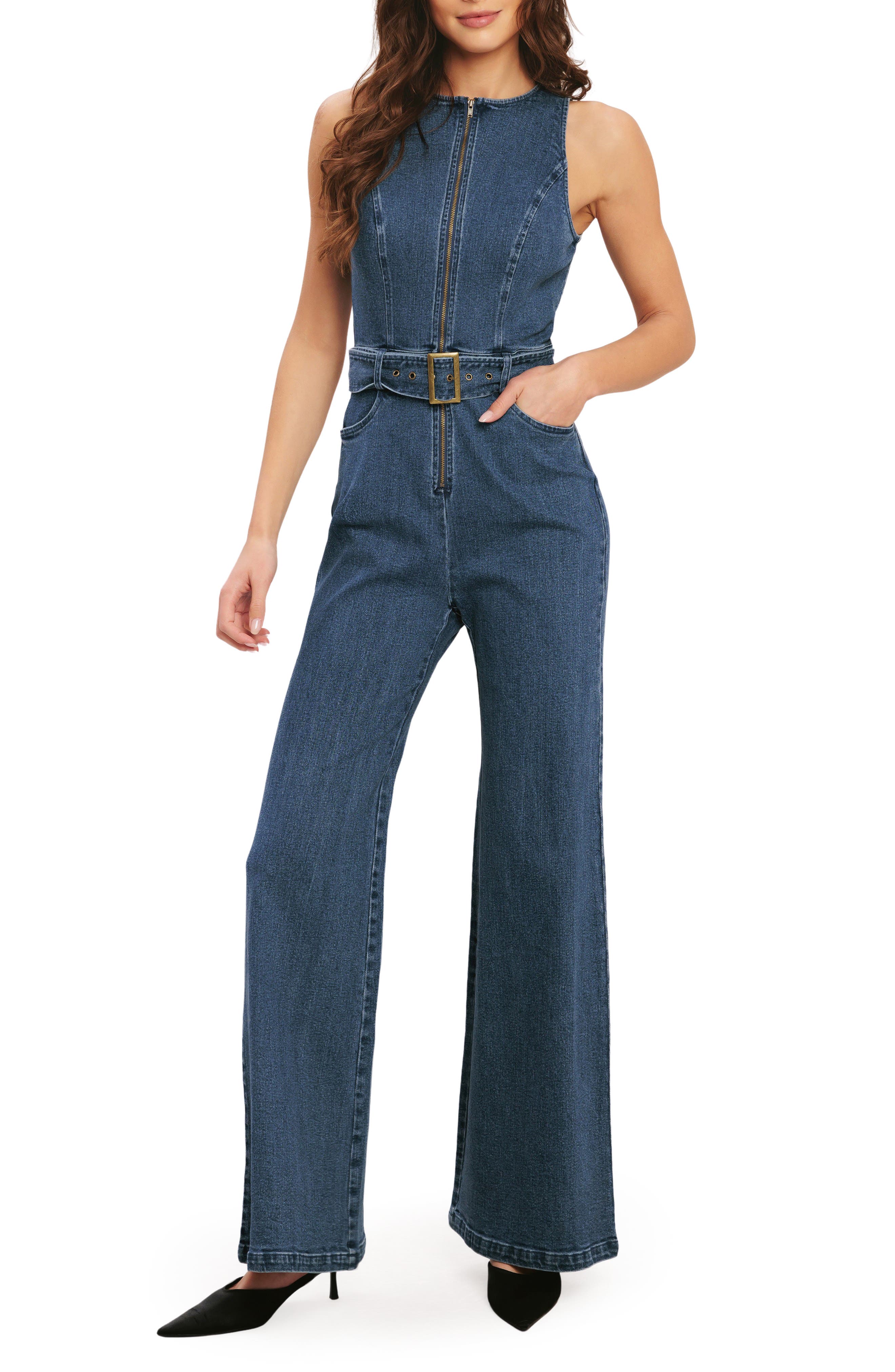 Belted Denim Jumpsuit