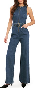 FLYING TOMATO Belted Denim Jumpsuit