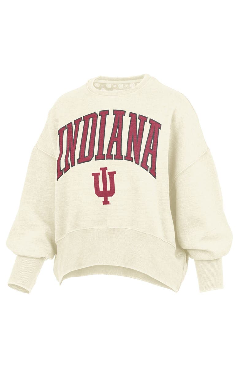 PRESSBOX Women's Pressbox Natural Indiana Hoosiers Oversized Waist-Length Crewneck Sweatshirt, Alternate, color, 