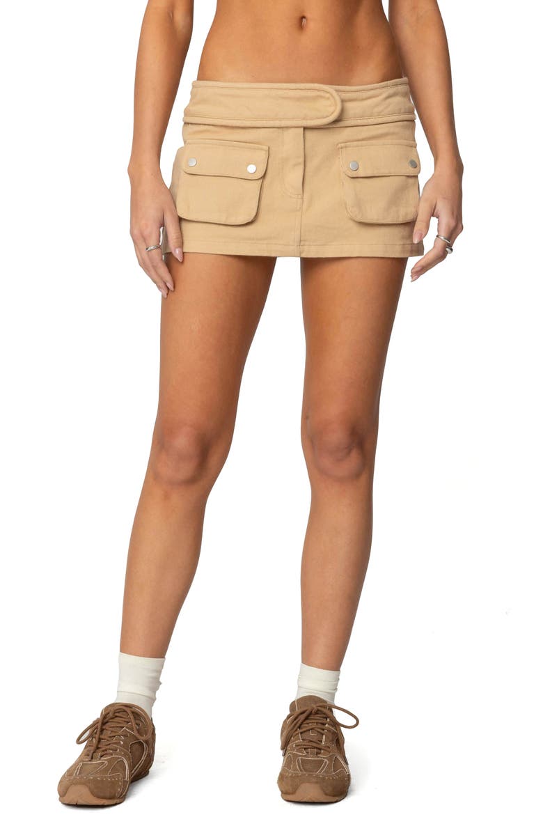 EDIKTED Mavis Cotton Cargo Miniskort, Main, color, Beige
