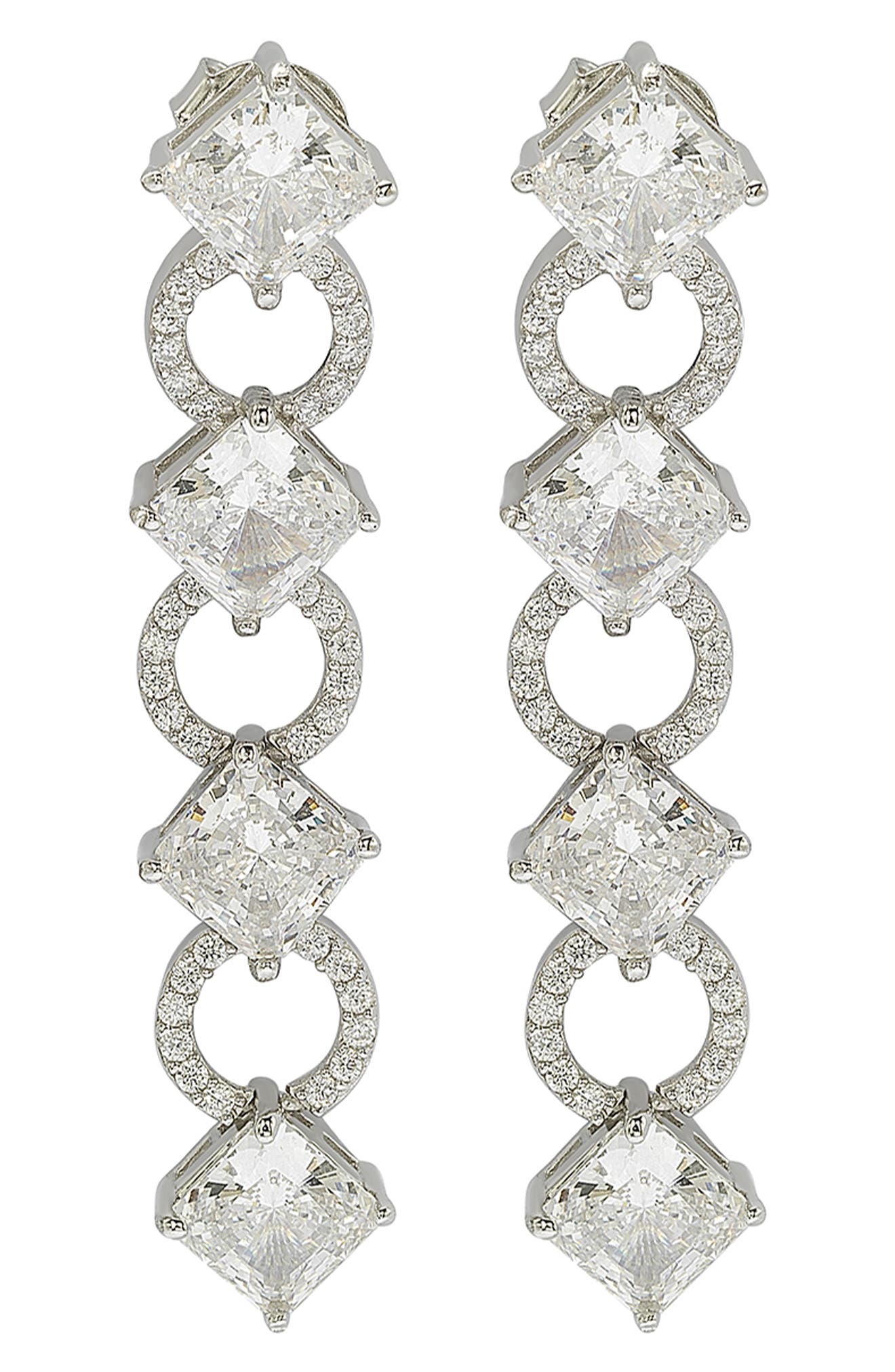Sterling Silver Cubic Zirconia Linear Drop Earrings