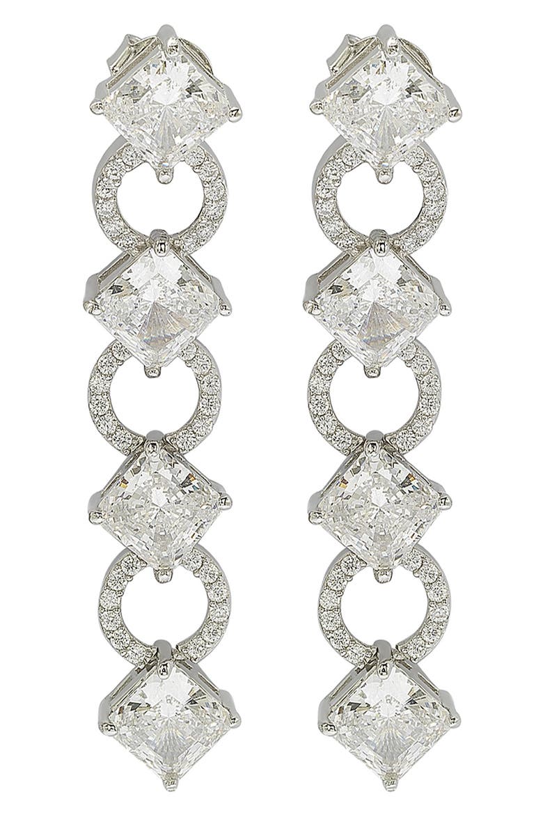 Sterling Silver Cubic Zirconia Linear Drop Earrings, Main, color, WHITE