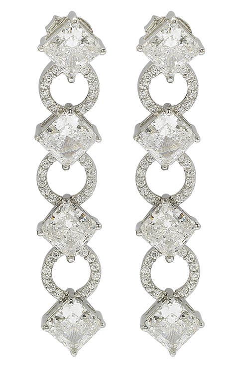 Sterling Silver Cubic Zirconia Linear Drop Earrings