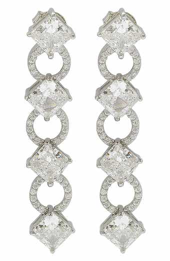 Sterling Silver Cubic Zirconia Linear Drop Earrings