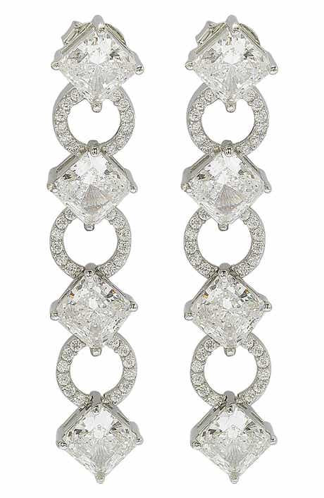 Sterling Silver Cubic Zirconia Linear Drop Earrings