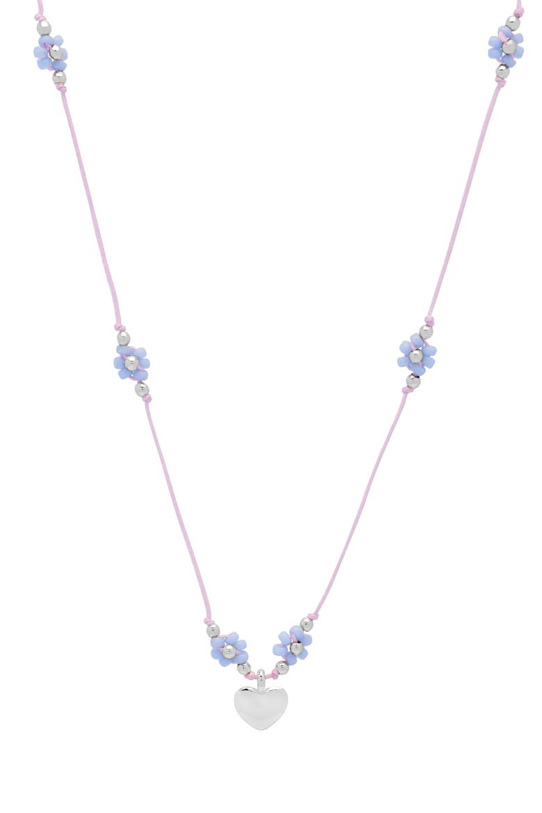 Miyuki Heart & Flower Beaded Necklace, Main, color, SILVER