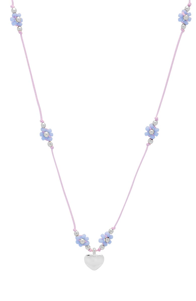 Estella Bartlett Miyuki Heart & Flower Beaded Necklace, Main, color, Silver