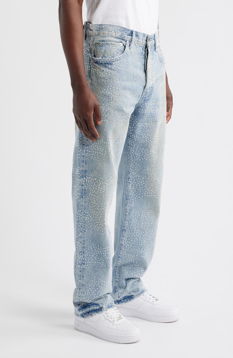 PURPLE BRAND Sandstone Camo Hotfix Embellished Straight Leg Jeans, Alternate, color, Light Indigo