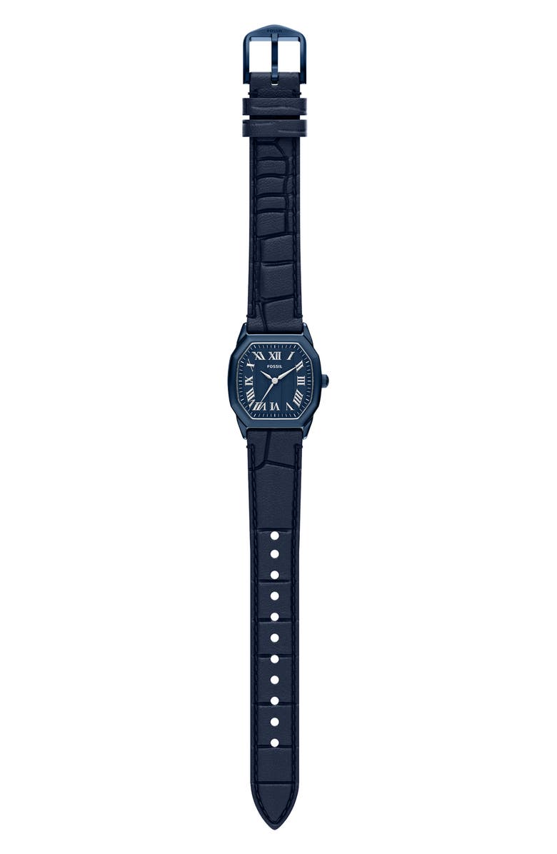 Fossil Harlow Navy Leather Strap Watch, 32mm, Alternate, color, 