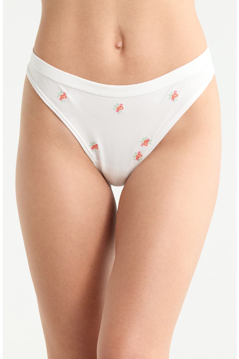 Amande Floral Cotton Blend Thong, Main, color, PRINT ECRU BACKGR