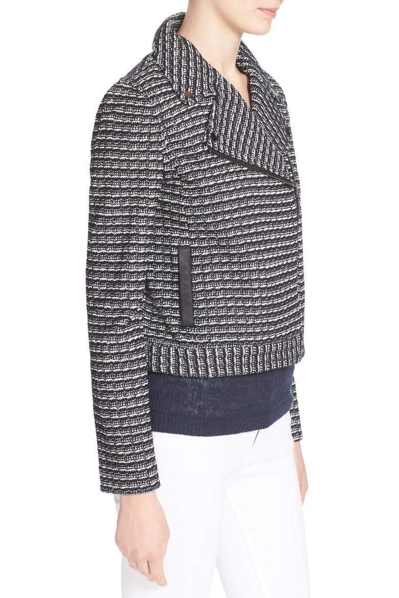 Knit Moto Jacket, Alternate, color, BLACK RAFFIA/ STRIPE TWEED