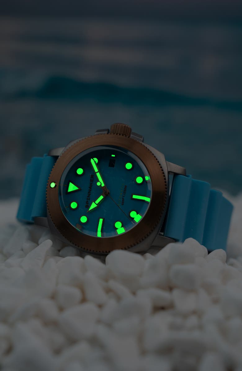 SPINNAKER Hull Titanium Bronze Automatic Lapidary Turquoise Silicone Strap Watch, 42mm, Alternate, color,
