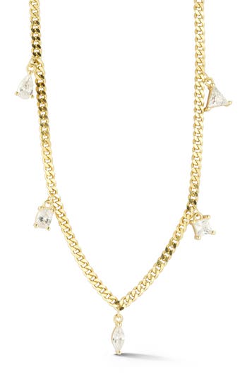 Sphera Milano Curb Chain Mixed Cut Cz Station Necklace In Gold