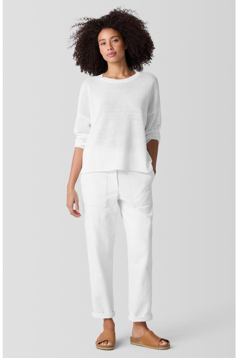 Crewneck Organic Linen & Organic Cotton Sweater, Alternate, color, WHITE