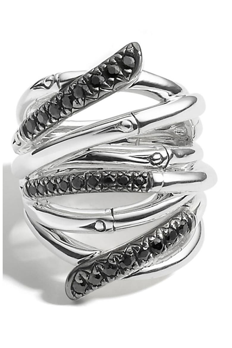 'Bamboo - Lava' Extra Wide Sapphire Stack Ring, Main, color, SILVER/ BLACK SAPPHIRE