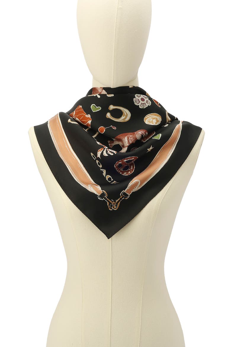 Iconic Motifs Silk Square Scarf, Alternate, color, BLACK MULTI