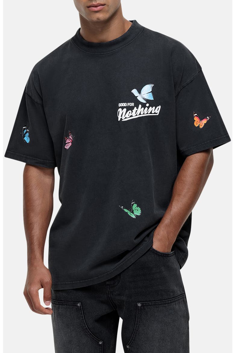 Flight Butterfly Print Relaxed Tee, Alternate, color, Black