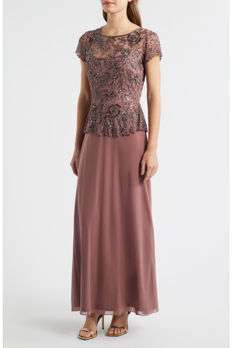 Beaded Mesh Mock Two-Piece Gown, Alternate, color, MAUVE