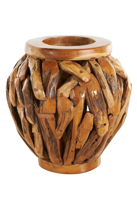 Teak Wood Vase Set