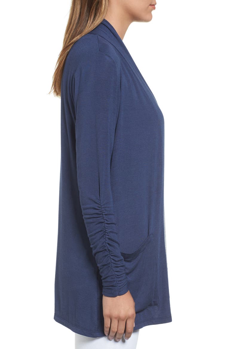 Ruched Sleeve Cardigan, Alternate, color, NAVY