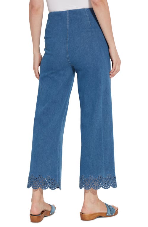 Lyssé Lysse Eyelet Hem Pull-on Crop Wide Leg Knit Jeans In Blue