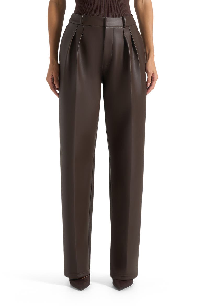 Julie Leather Twin Pleat Trousers, Main, color, Brown