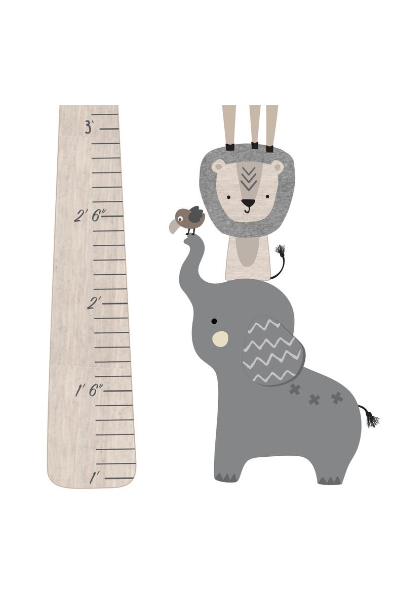Lambs & Ivy Jungle Safari Tree with Animals Kids Growth Chart Wall Decals, Alternate, color, Gray