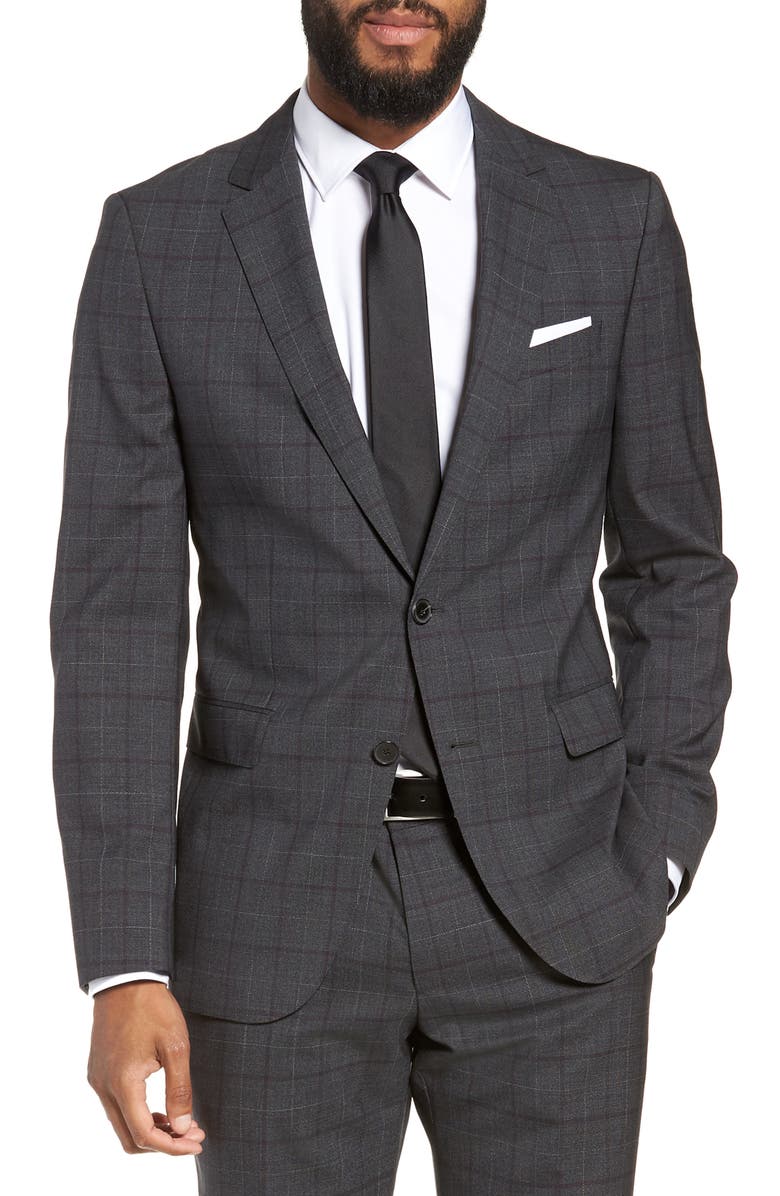 BOSS Novan/Ben Trim Fit Plaid Wool Suit, Alternate, color, 