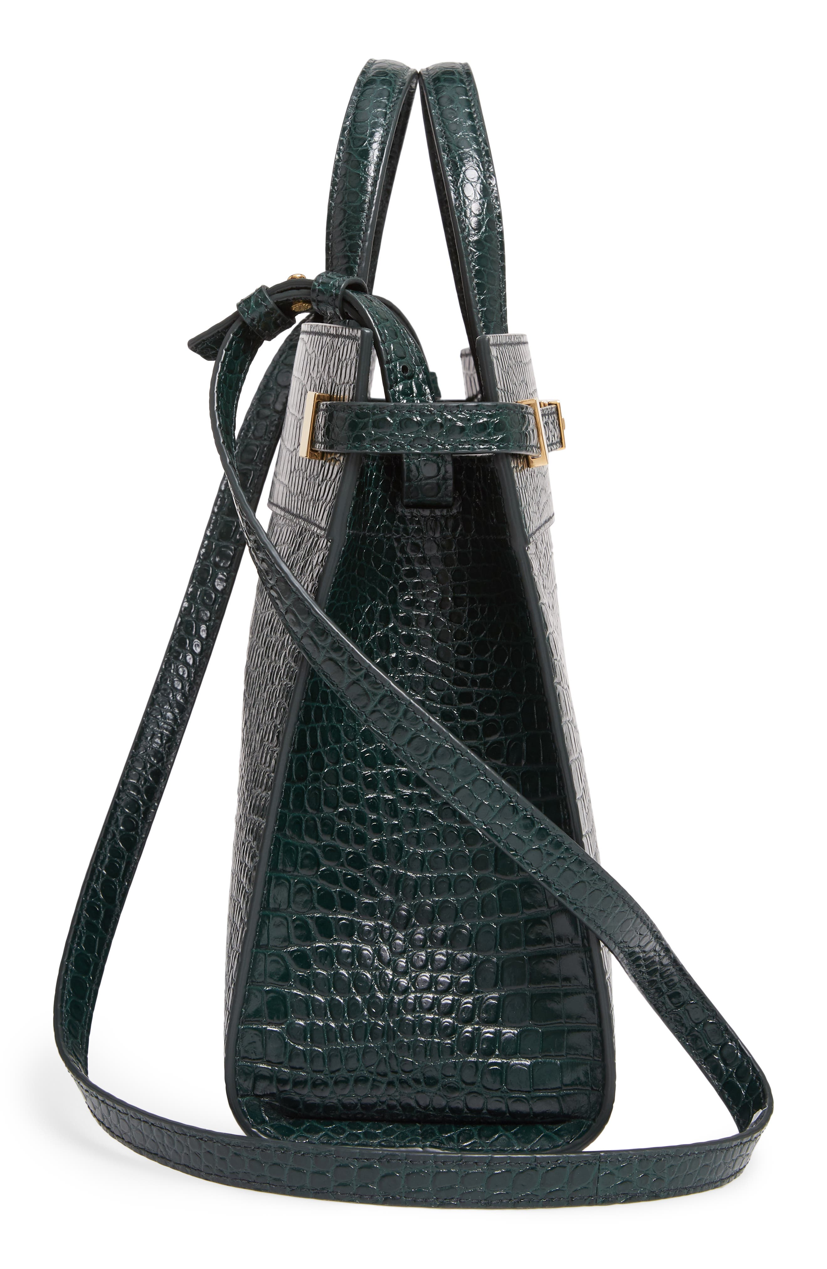 Saint Laurent Small Manhattan Croc Embossed Calfskin Satchel, Alternate, color, 
