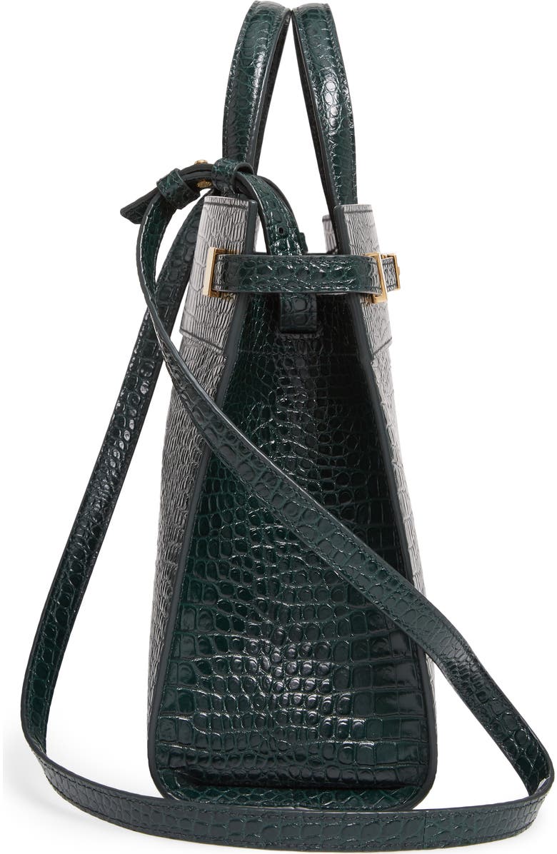 Saint Laurent Small Manhattan Croc Embossed Calfskin Satchel, Alternate, color,