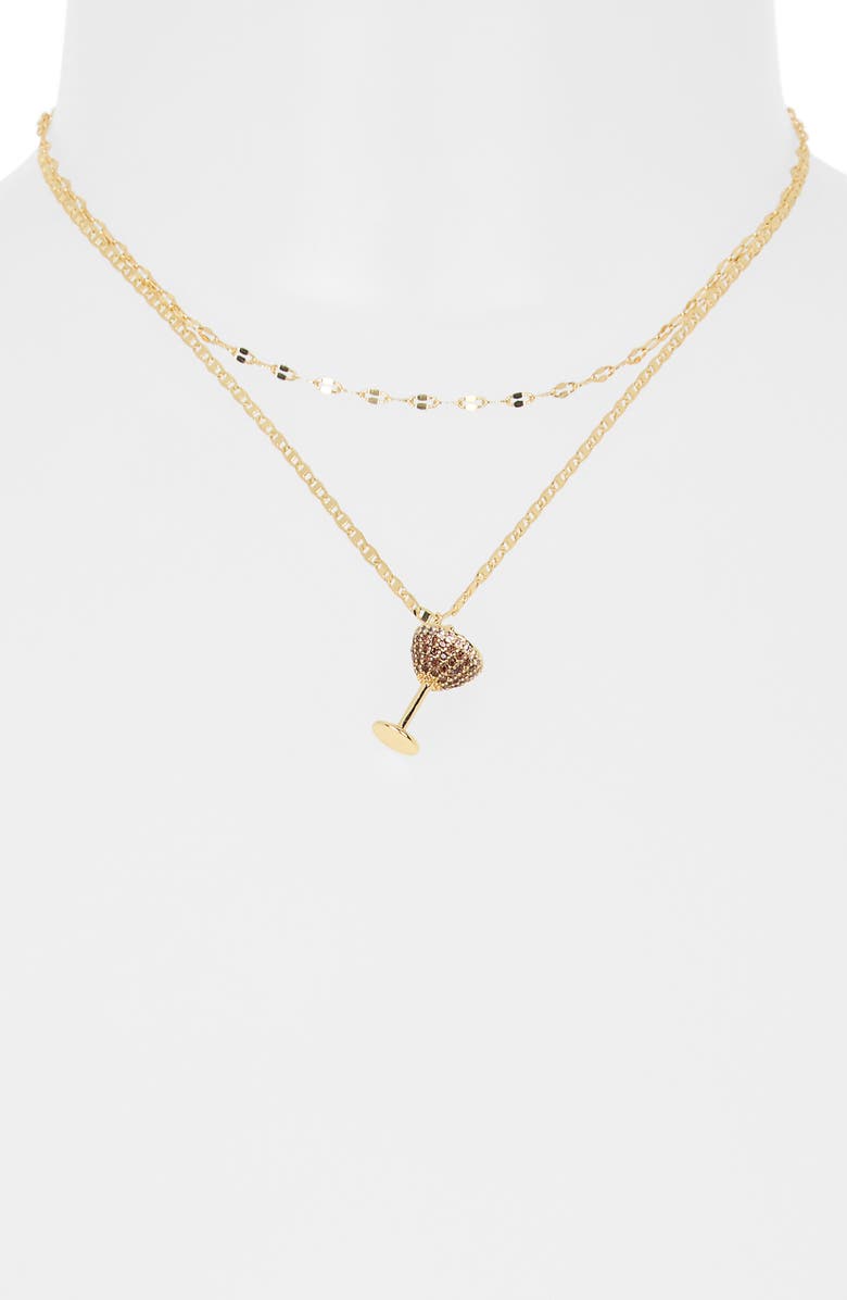Leith Espresso Martini Pendant Layered Chain Necklace, Alternate, color, Brown Multi- Gold