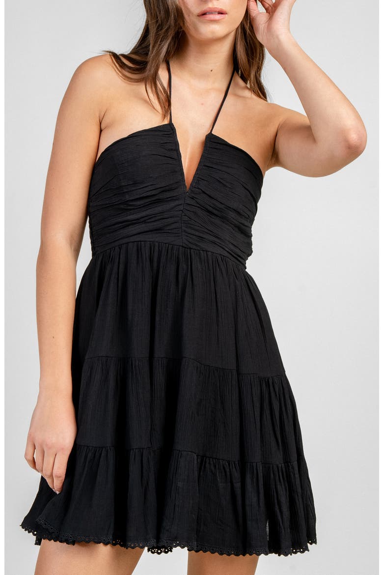 Notch Front Halter Dress, Alternate, color, BLACK